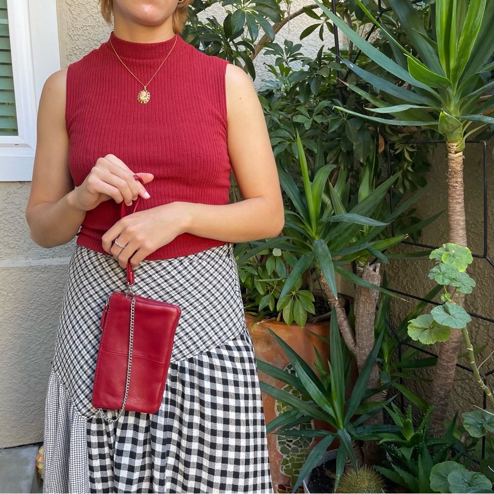 Burgundy/silver Gianni Conti leather crossbody bag/wristlet